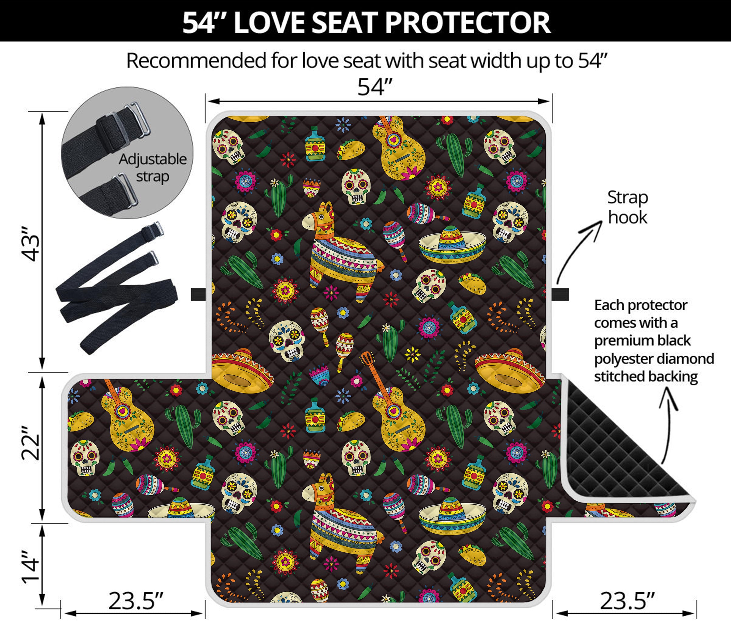 Cartoon Cinco de Mayo Pattern Print Loveseat Protector