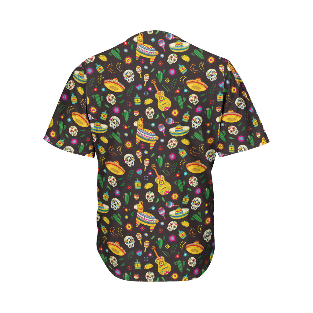 Cartoon Cinco de Mayo Pattern Print Men's Baseball Jersey