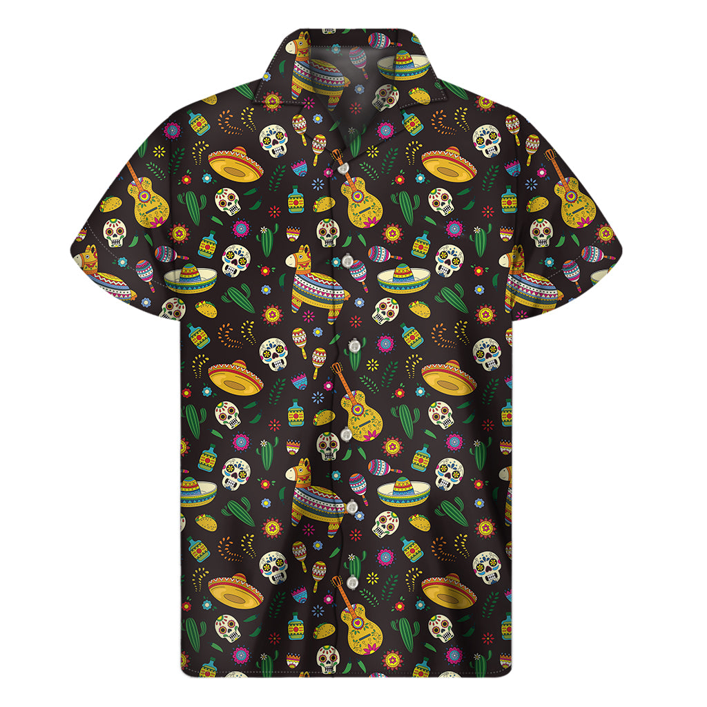 Cartoon Cinco de Mayo Pattern Print Men's Short Sleeve Shirt