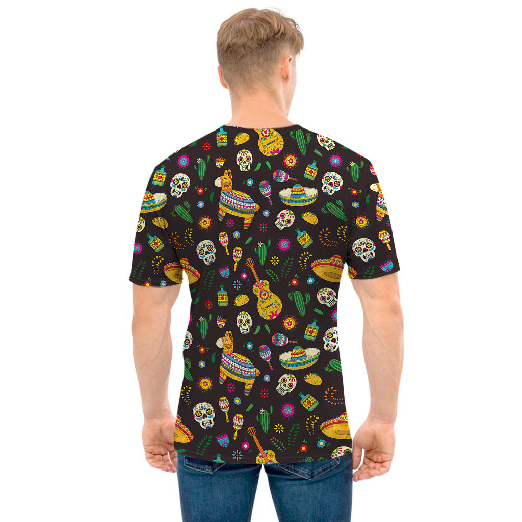 Cartoon Cinco de Mayo Pattern Print Men's T-Shirt