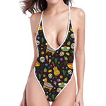 Cartoon Cinco de Mayo Pattern Print One Piece High Cut Swimsuit