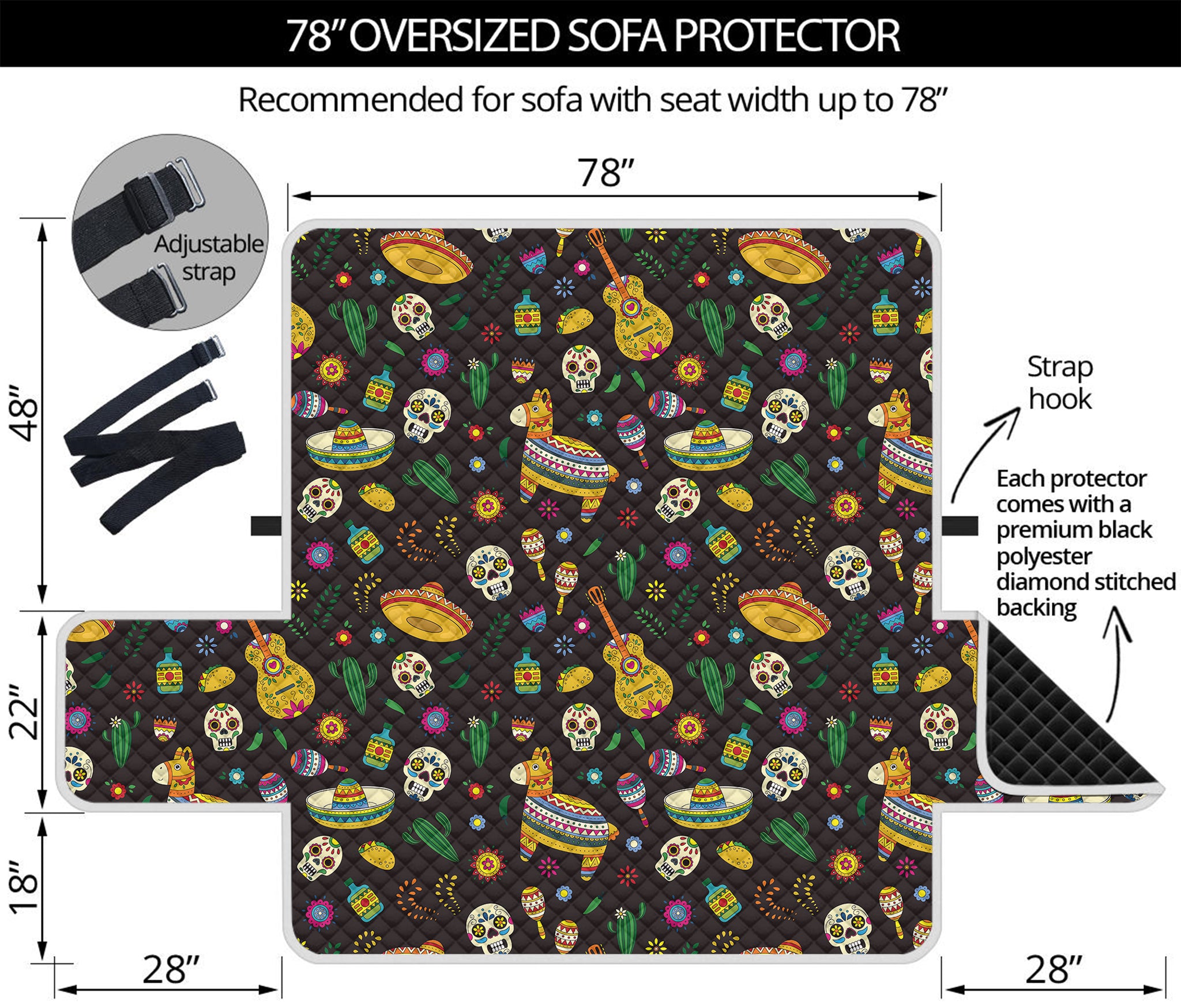 Cartoon Cinco de Mayo Pattern Print Oversized Sofa Protector