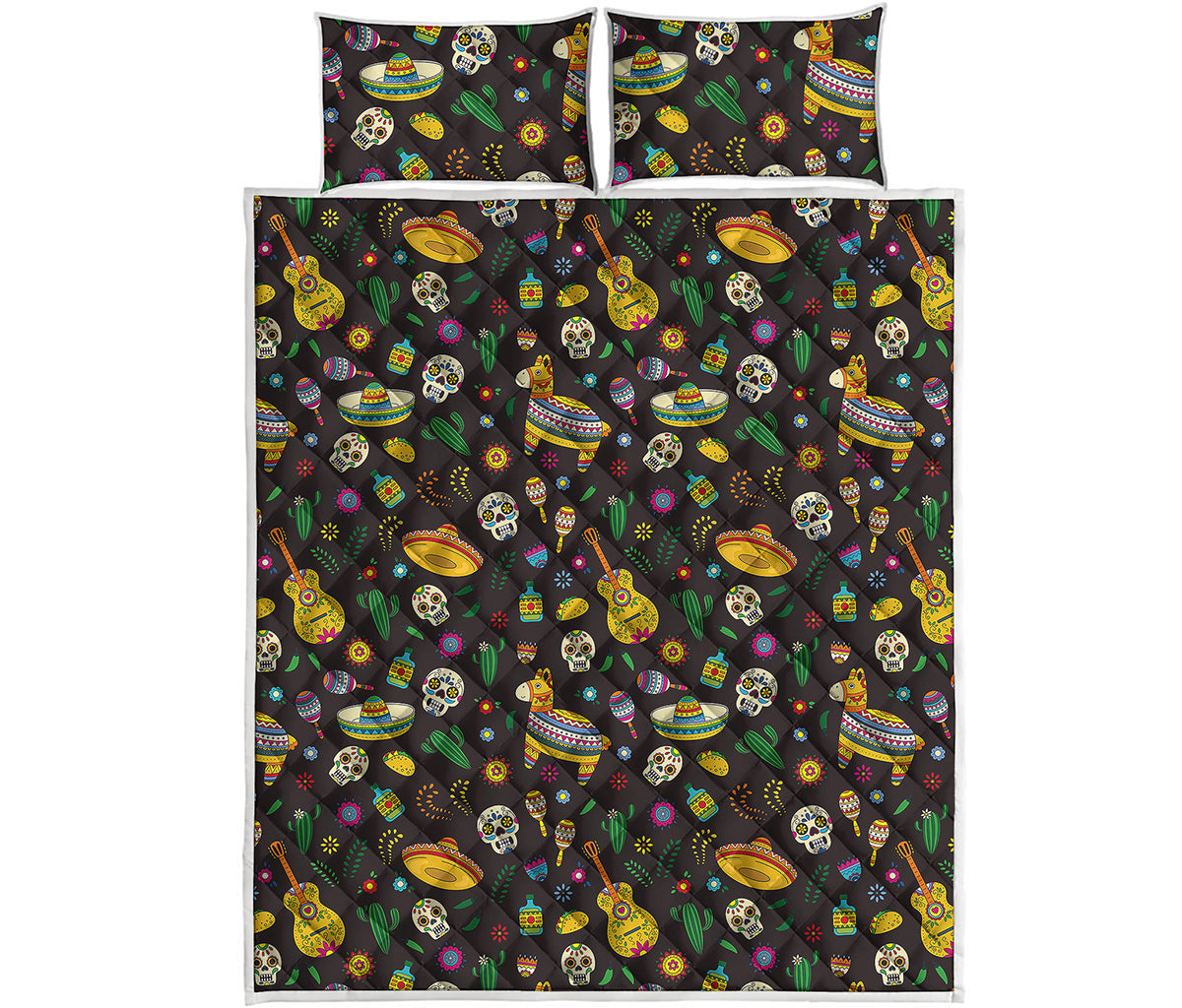 Cartoon Cinco de Mayo Pattern Print Quilt Bed Set