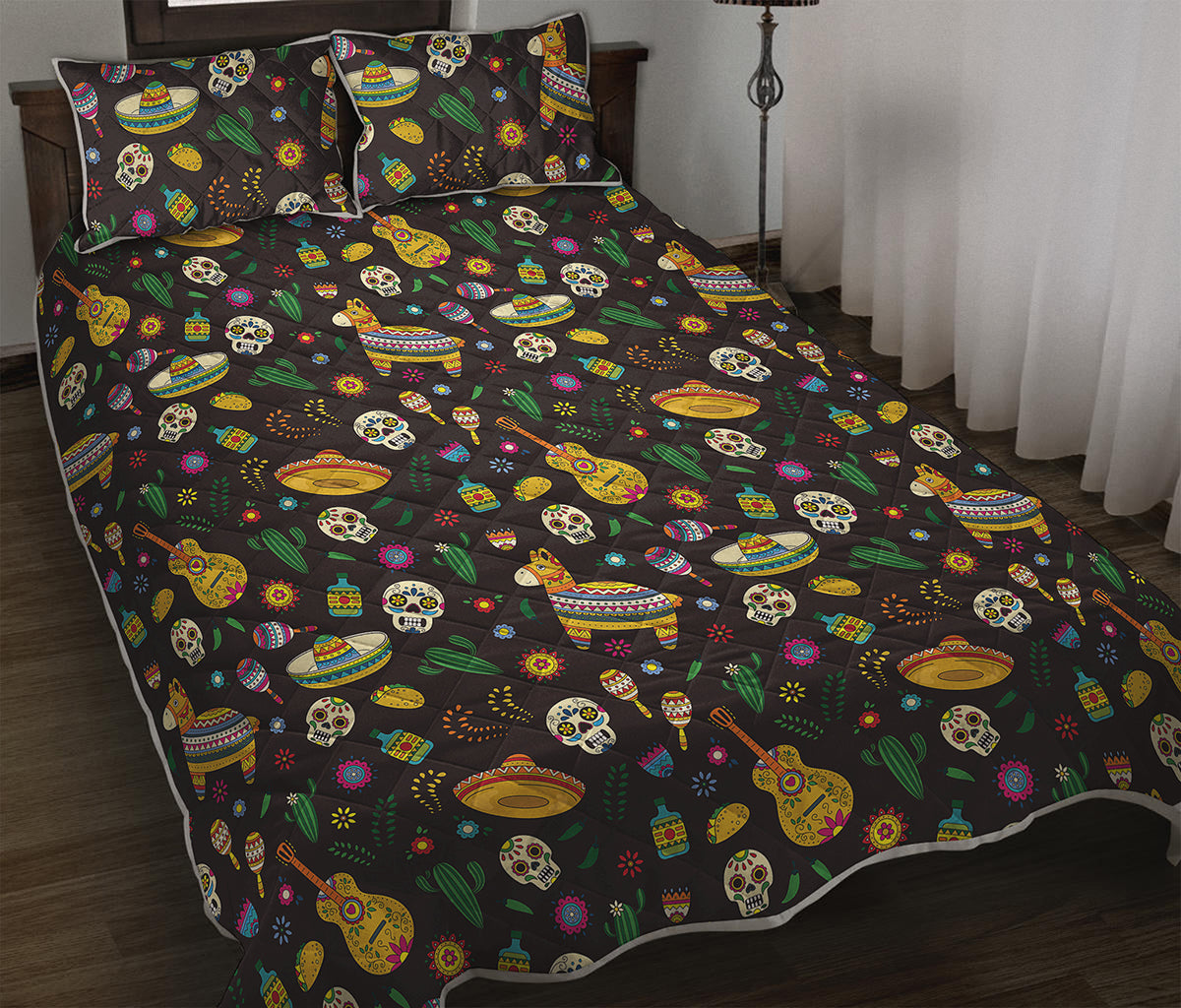 Cartoon Cinco de Mayo Pattern Print Quilt Bed Set