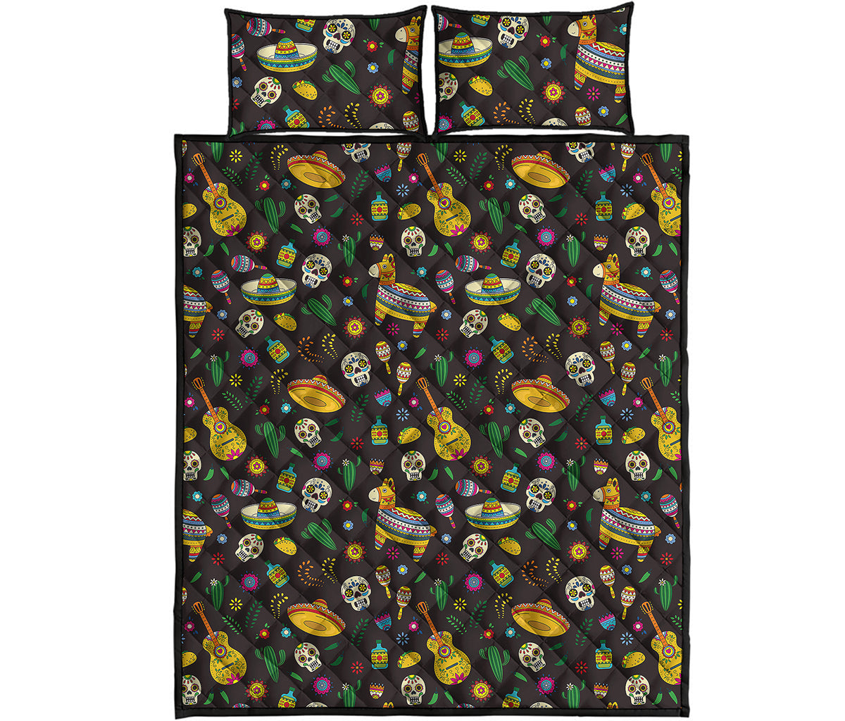 Cartoon Cinco de Mayo Pattern Print Quilt Bed Set