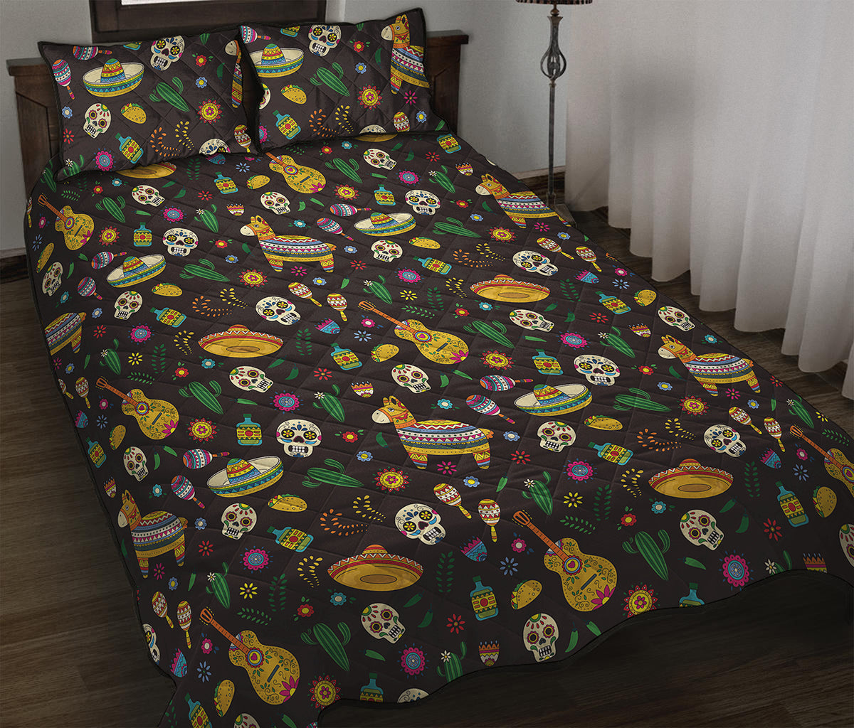 Cartoon Cinco de Mayo Pattern Print Quilt Bed Set