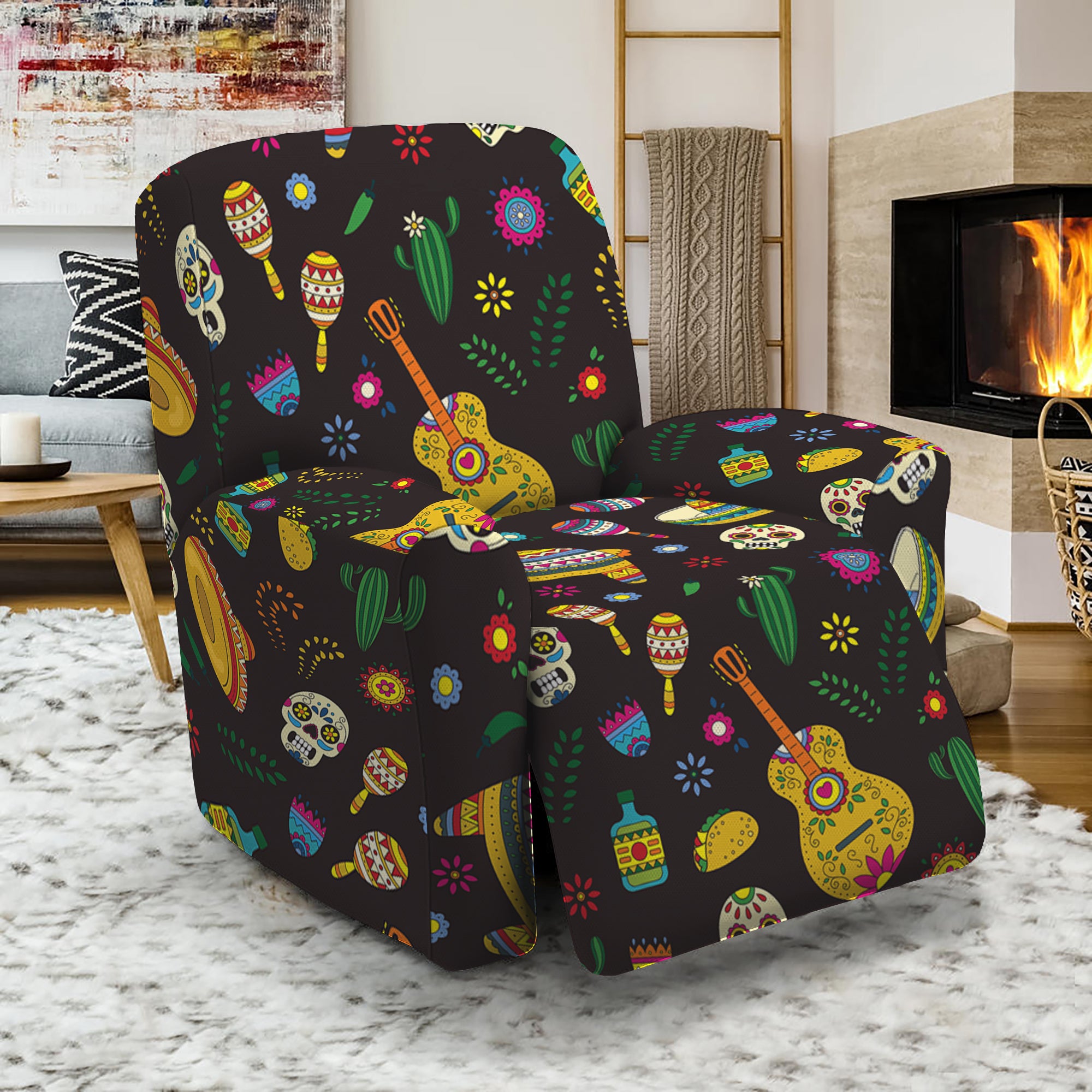 Cartoon Cinco de Mayo Pattern Print Recliner Slipcover