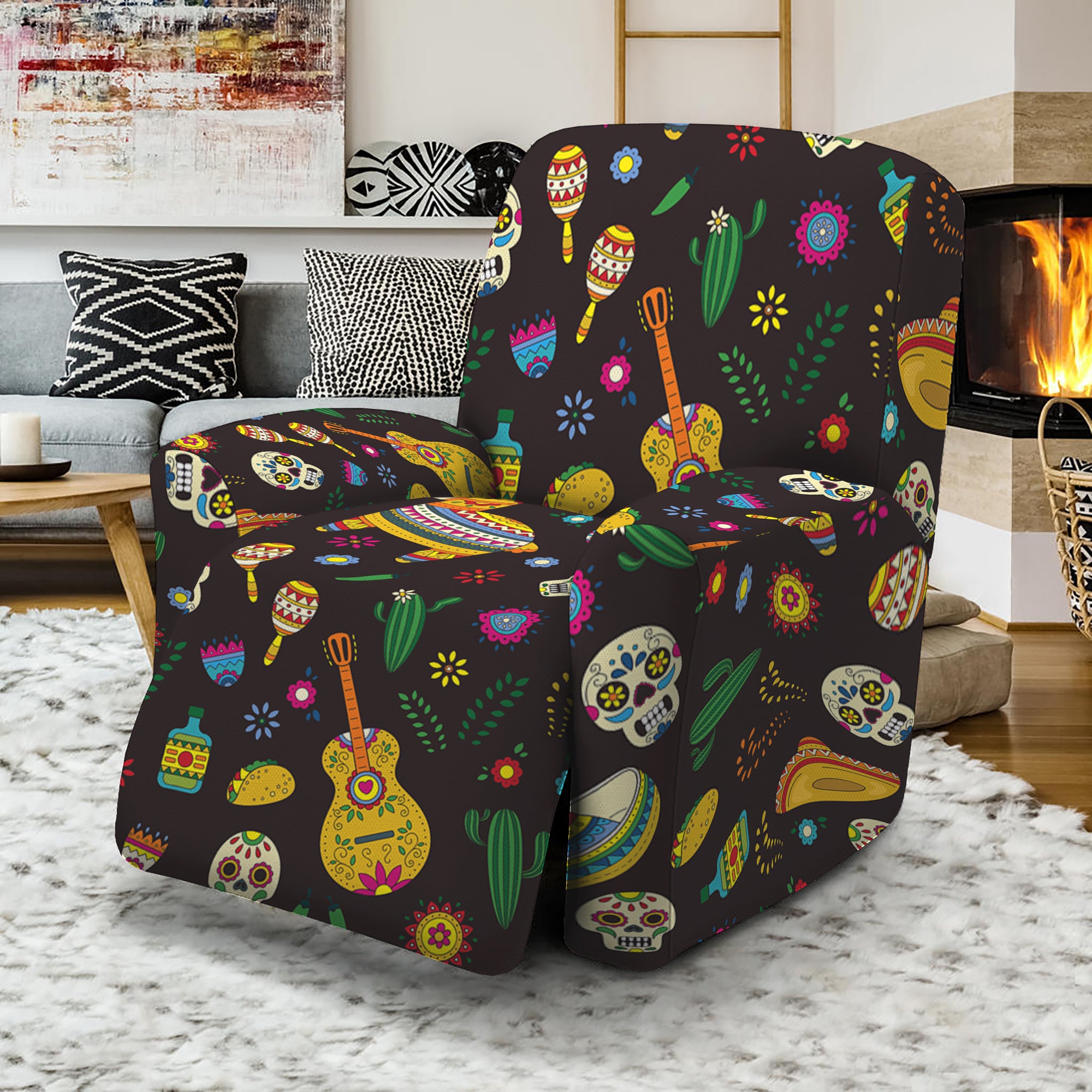 Cartoon Cinco de Mayo Pattern Print Recliner Slipcover