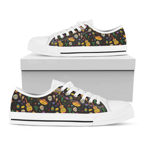 Cartoon Cinco de Mayo Pattern Print White Low Top Shoes