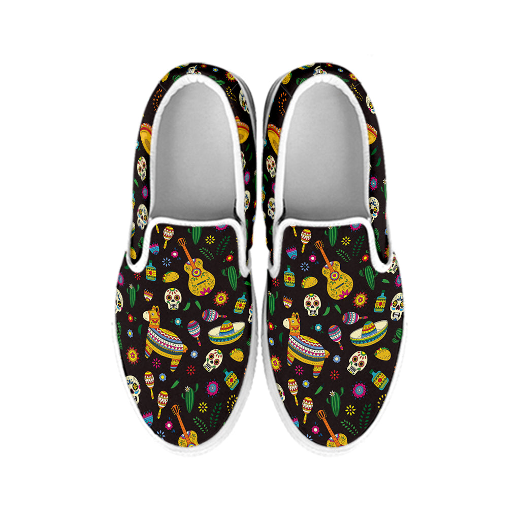 Cartoon Cinco de Mayo Pattern Print White Slip On Shoes