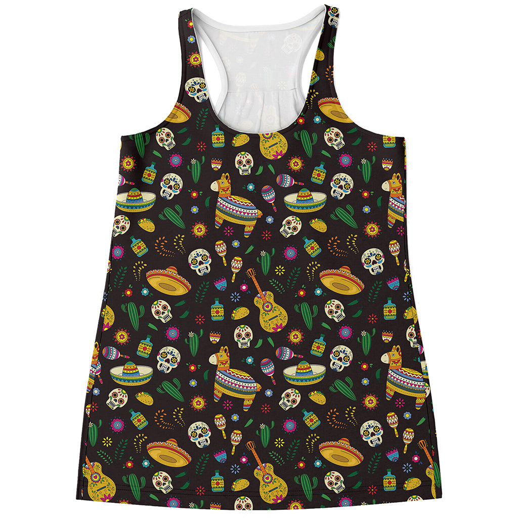 Cartoon Cinco de Mayo Pattern Print Women's Racerback Tank Top