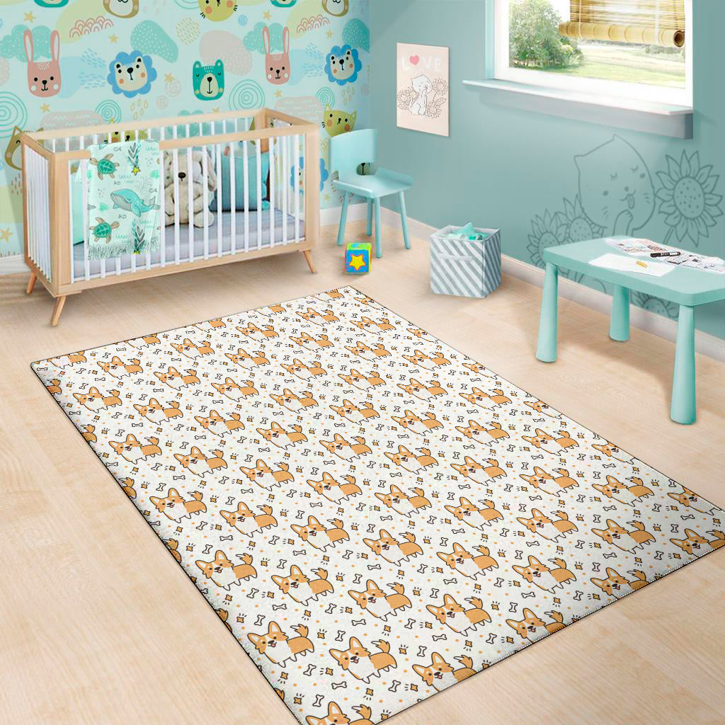 Cartoon Corgi Pattern Print Area Rug