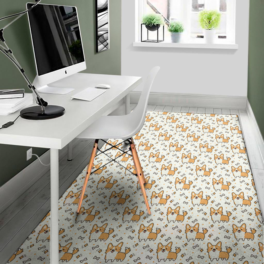 Cartoon Corgi Pattern Print Area Rug