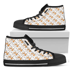 Cartoon Corgi Pattern Print Black High Top Shoes