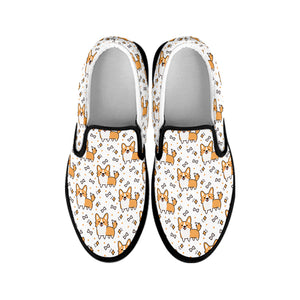 Cartoon Corgi Pattern Print Black Slip On Shoes