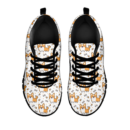 Cartoon Corgi Pattern Print Black Sneakers