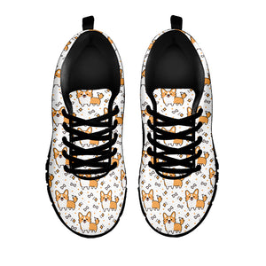 Cartoon Corgi Pattern Print Black Sneakers