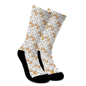 Cartoon Corgi Pattern Print Crew Socks