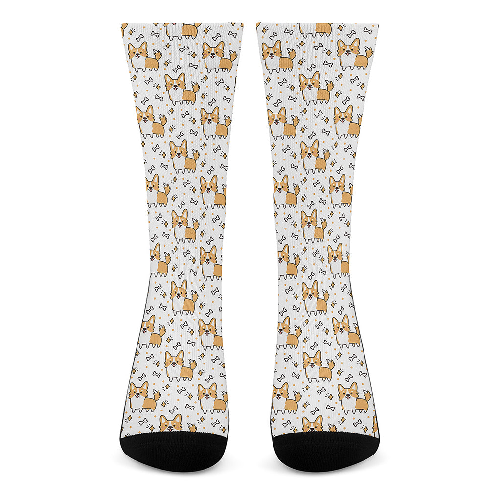 Cartoon Corgi Pattern Print Crew Socks