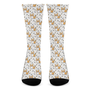 Cartoon Corgi Pattern Print Crew Socks