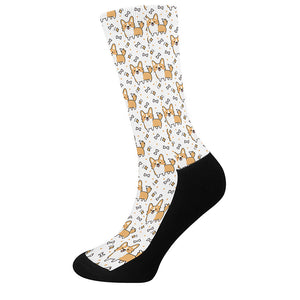 Cartoon Corgi Pattern Print Crew Socks