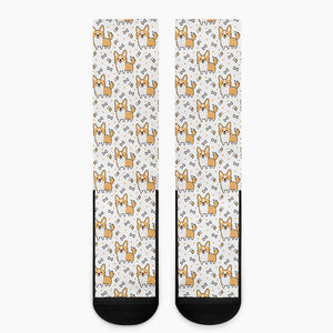 Cartoon Corgi Pattern Print Crew Socks