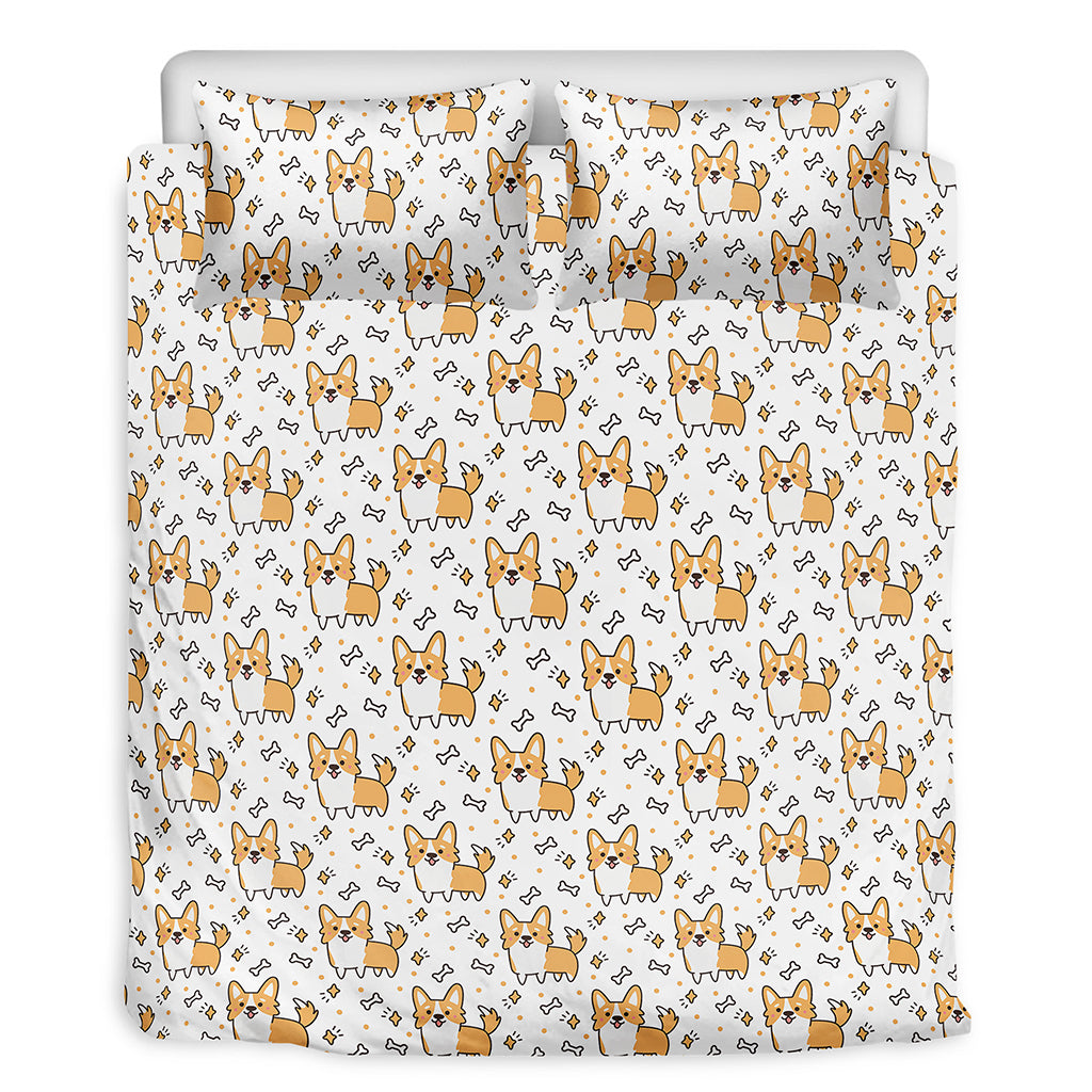 Cartoon Corgi Pattern Print Duvet Cover Bedding Set