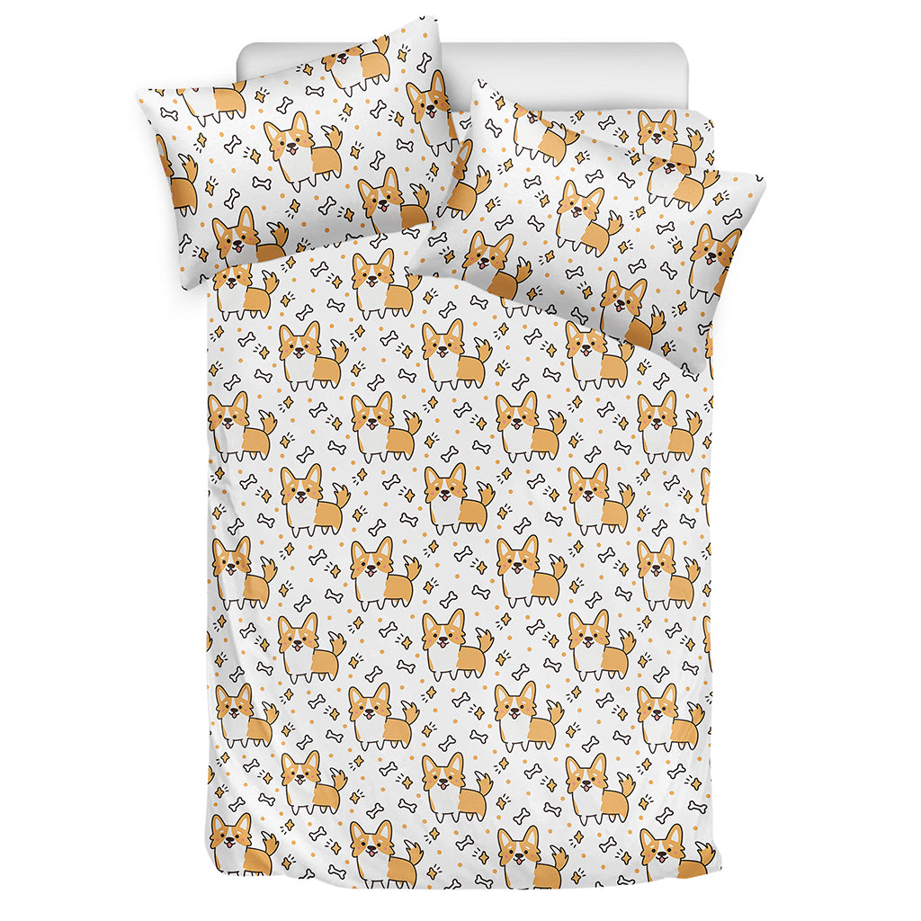 Cartoon Corgi Pattern Print Duvet Cover Bedding Set