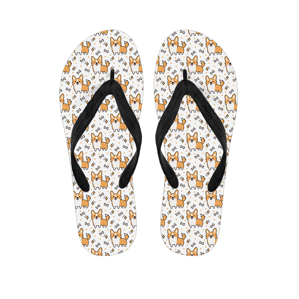 Cartoon Corgi Pattern Print Flip Flops