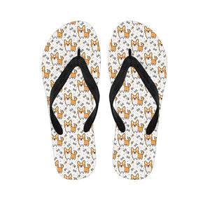 Cartoon Corgi Pattern Print Flip Flops