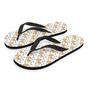 Cartoon Corgi Pattern Print Flip Flops