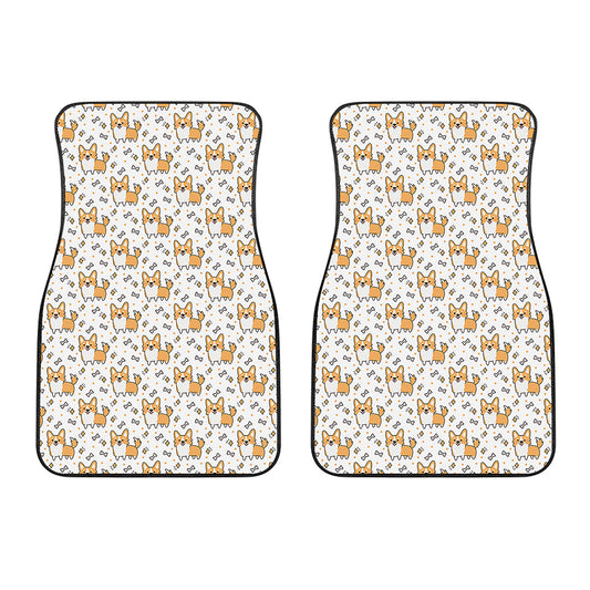 Cartoon Corgi Pattern Print Front Car Floor Mats