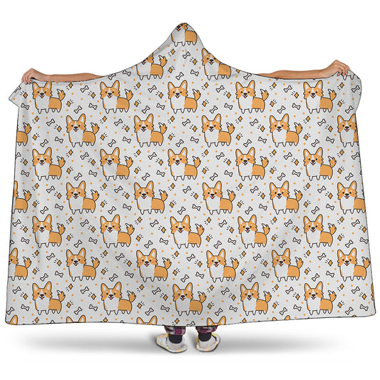 Cartoon Corgi Pattern Print Hooded Blanket