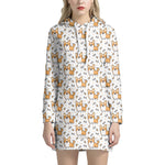 Cartoon Corgi Pattern Print Hoodie Dress