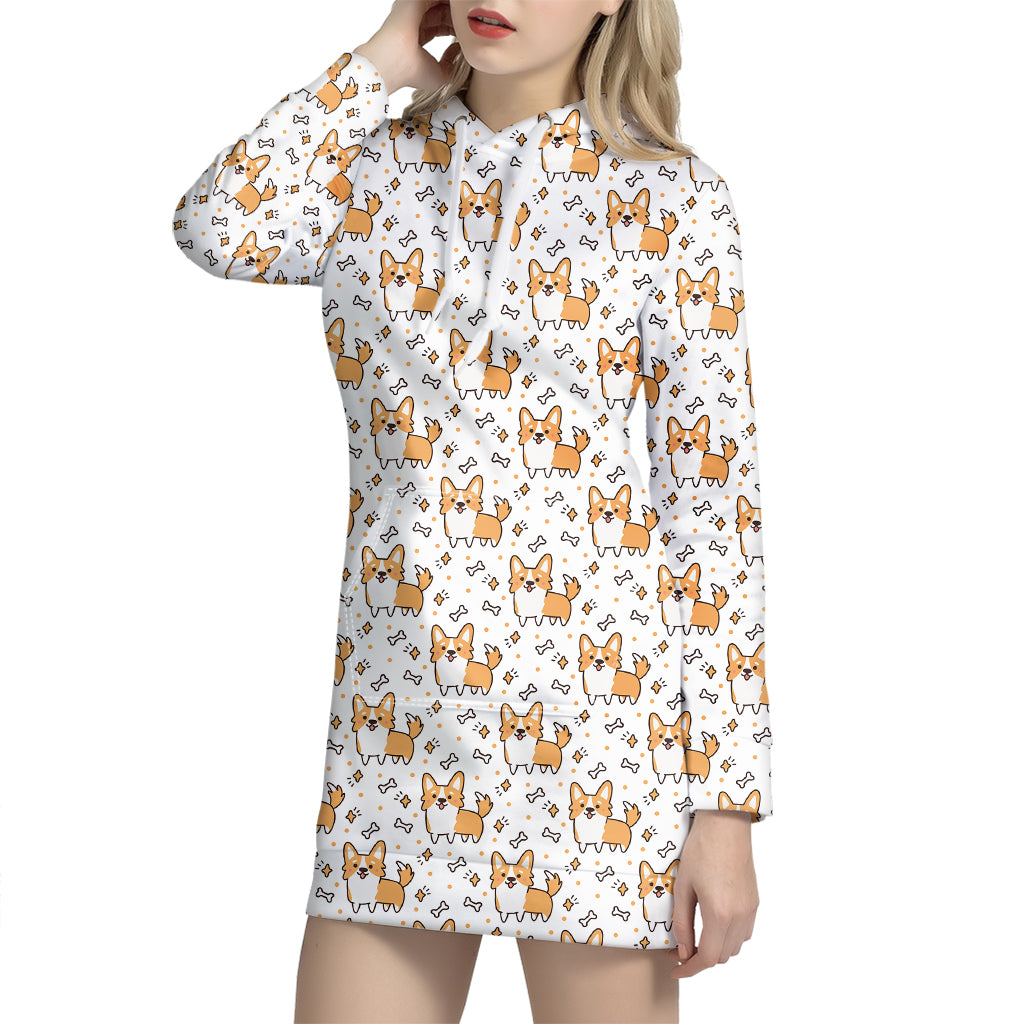 Cartoon Corgi Pattern Print Hoodie Dress