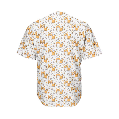 Cartoon Corgi Pattern Print Men's Baseball Jersey
