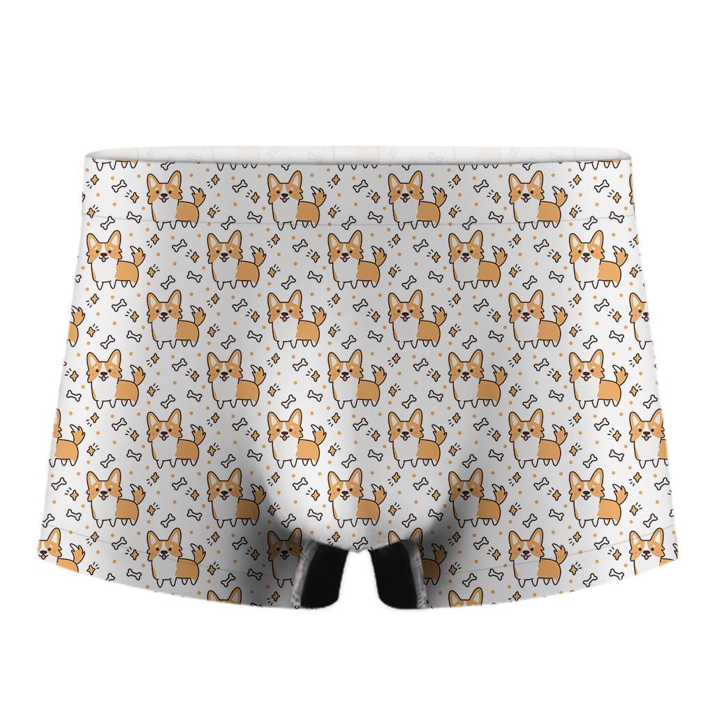 Cartoon Corgi Pattern Print Men's Boxer Briefs