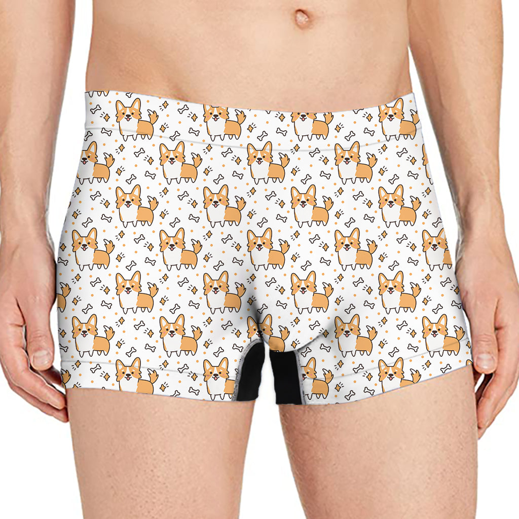 Cartoon Corgi Pattern Print Men's Boxer Briefs