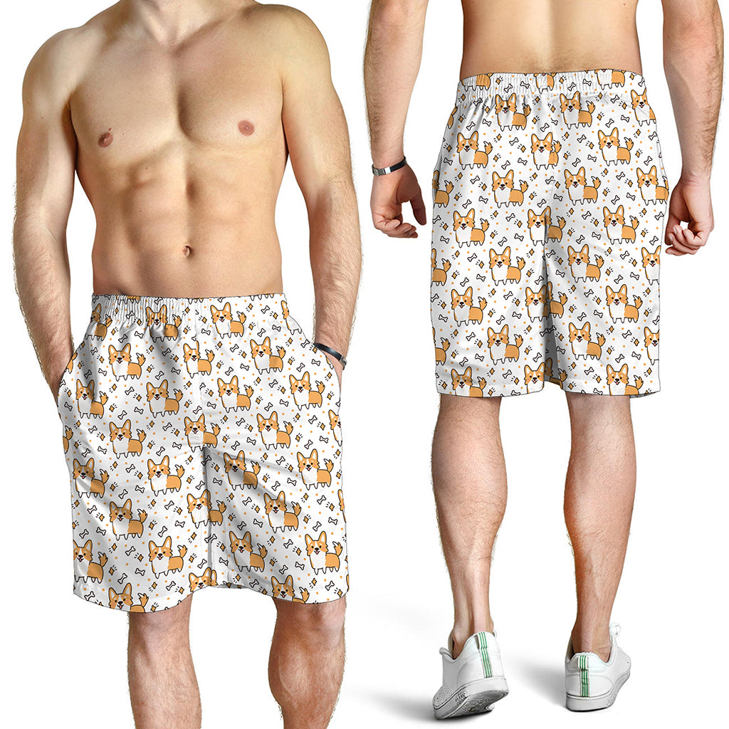 Cartoon Corgi Pattern Print Men's Shorts