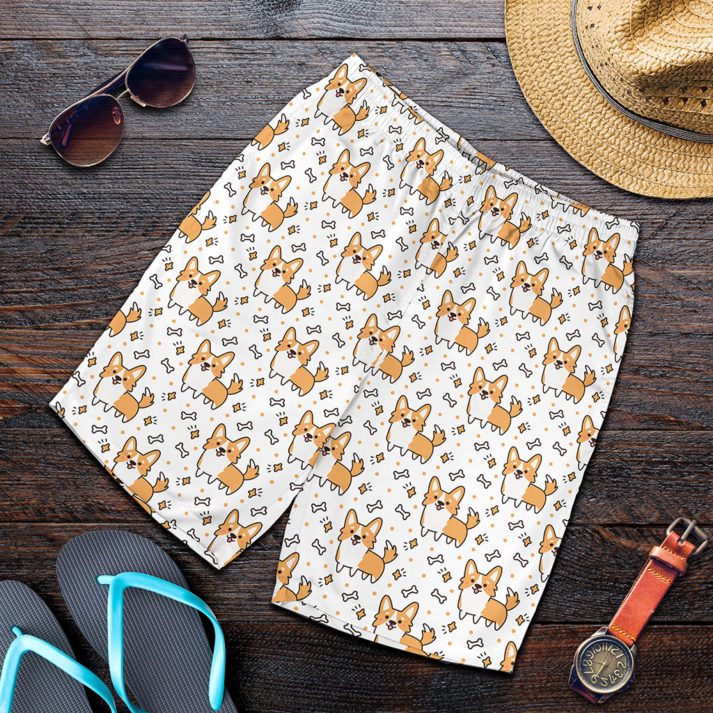 Cartoon Corgi Pattern Print Men's Shorts