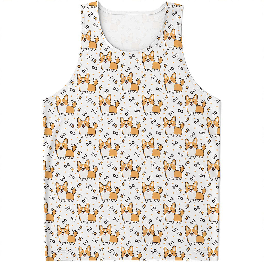 Cartoon Corgi Pattern Print Men's Tank Top