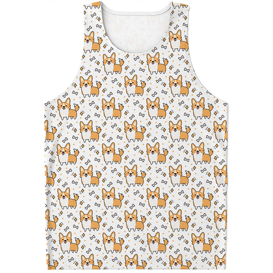 Cartoon Corgi Pattern Print Men's Tank Top