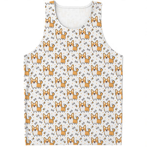 Cartoon Corgi Pattern Print Men's Tank Top