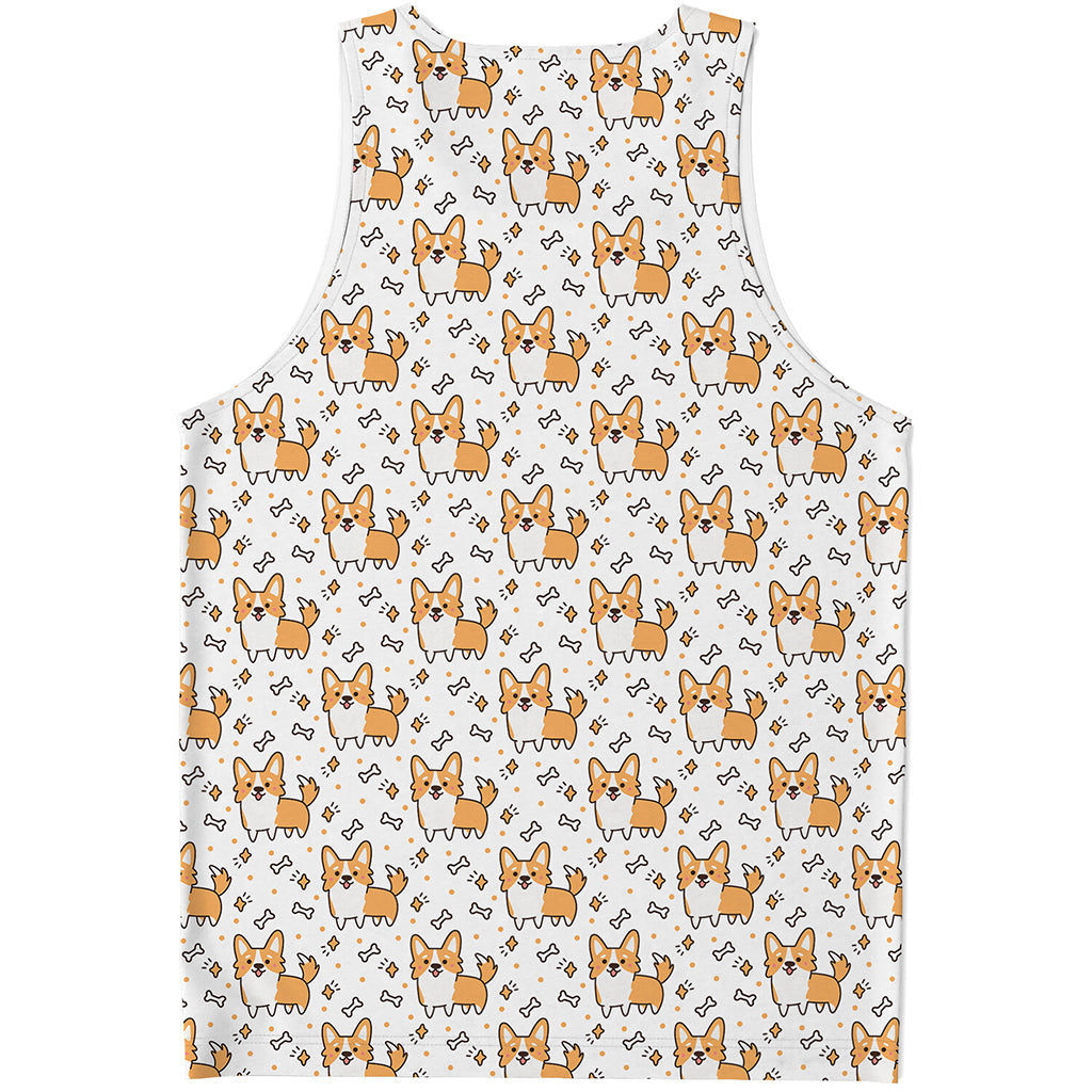 Cartoon Corgi Pattern Print Men's Tank Top