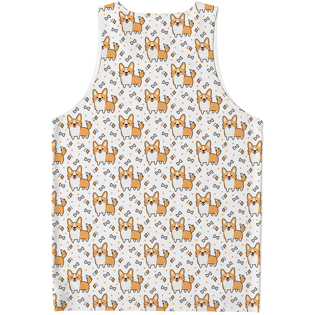 Cartoon Corgi Pattern Print Men's Tank Top