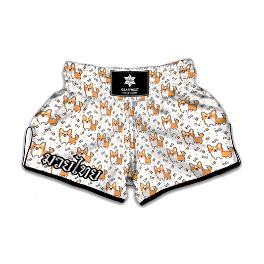 Cartoon Corgi Pattern Print Muay Thai Boxing Shorts