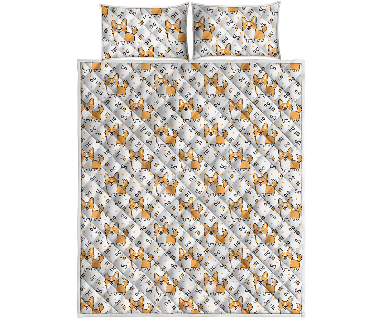 Cartoon Corgi Pattern Print Quilt Bed Set