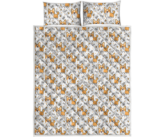 Cartoon Corgi Pattern Print Quilt Bed Set