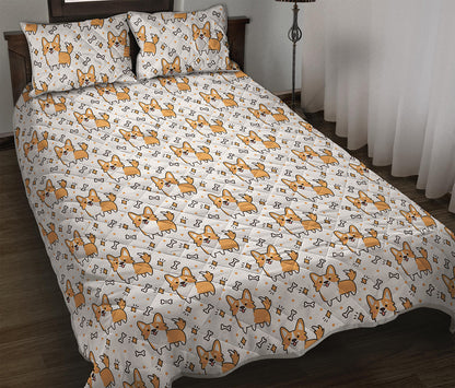Cartoon Corgi Pattern Print Quilt Bed Set