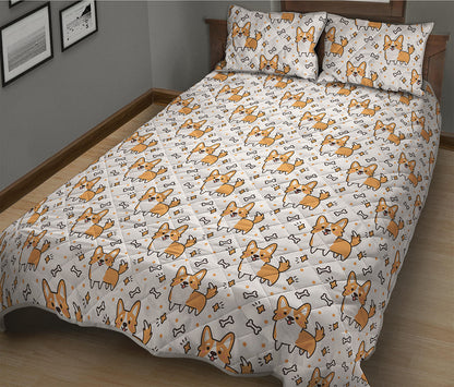 Cartoon Corgi Pattern Print Quilt Bed Set